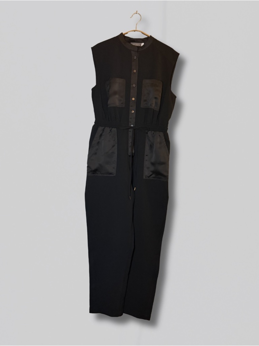 Mint Velvet Black Satin-Trim Sleeveless Jumpsuit - Size 10 (UK 14)